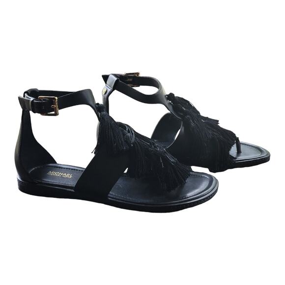Michael Kors Gallagher Thong Sandals Womens Size 8.5M Black Leather T-Strap - Picture 3 of 7